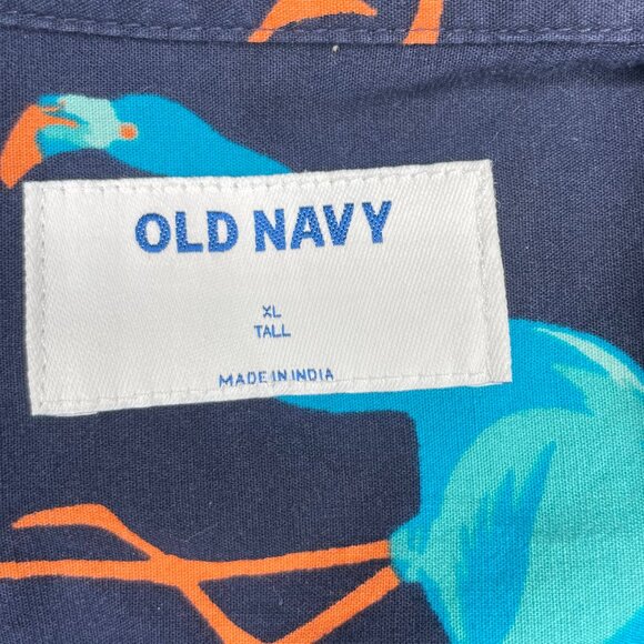 Old Navy Men's Blue Flamingos Built-In Flex Printed Everyday Shirt Top XL - Picture 6 of 10